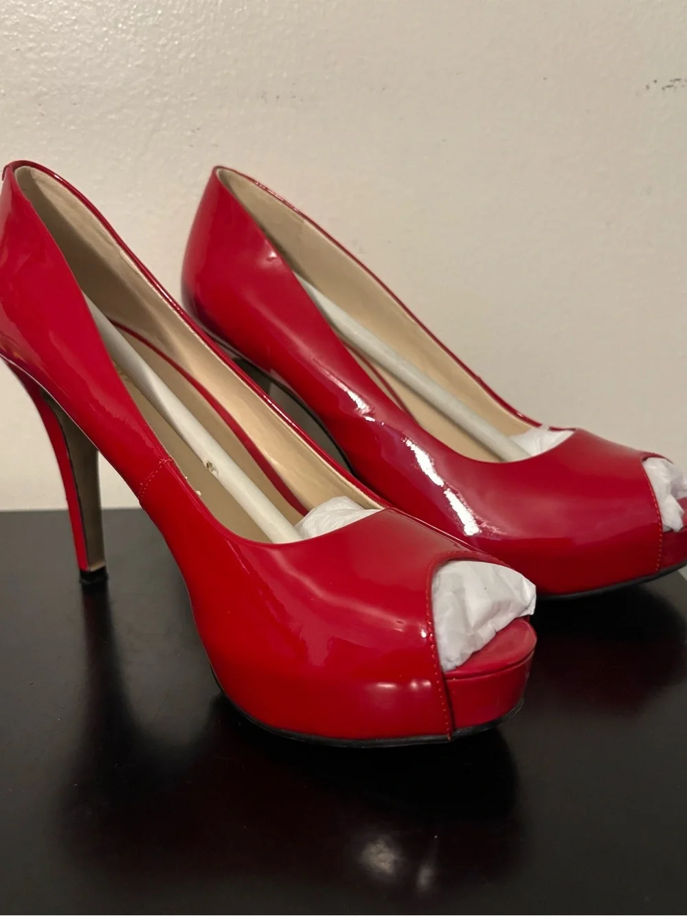 Nine West Red Patent Peep-Toe Heels Camus